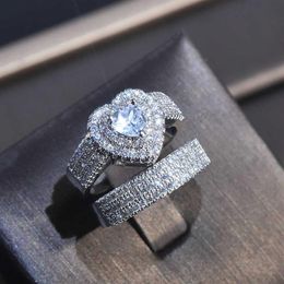 engagement wedding rings for women NZ - Trendy Luxury 925 Sterling Silver Wedding Ring Set for Women Heart Zircon Bride Engagement Anniversary Ring Jewelry for Ladies Q07082641