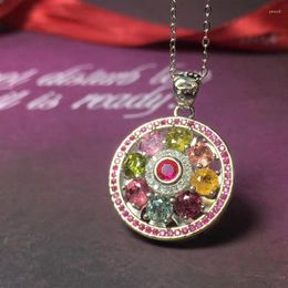 Pendant Necklaces 925 Sterling Silver Natural Colourful Tourmaline Gemstone Flower Jewellery Set Necklace Ring Fine Wedding For Women