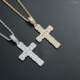 Pendant Necklaces Rock Cross Brass Pendants Mirco Pave Prong Setting CZ Men Hip Hop Jewelry CN341