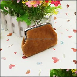 Storage Bags Retro Handbag Flannelette Pure Colors Hand Held Coin Purse With Metal Buckle Women Wallets 3 Inches 1 7Wc E1 Drop Delive Dhcm9