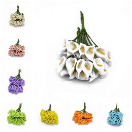 Faux Floral Greenery 36Pcs Mini Pe Calla Lily Artificial Flower Bouquet Multicolor Rose Wedding Flower Decoration Scrapbooking Fake Flowers J220906