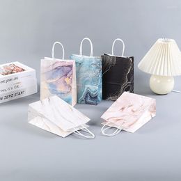 Gift Wrap 5pcs Multi Color Marble Design Kraft Paper Bag With Handle Wedding Birthday Party Packaging Baby Shower Favors Supplies