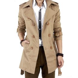 Men's Trench Coats MISSKY Autumn Men Trench Windbreaker Long Solid Colour Jacket with Double-breasted Buttons Lapel Collar Coat 220907