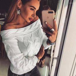 Women's Sweaters Women's 2022 Autumn Winter Women Knitted Off Shoulder Sweater Casual Soft Loose Jumper Fashion Slim Femme Elasticity