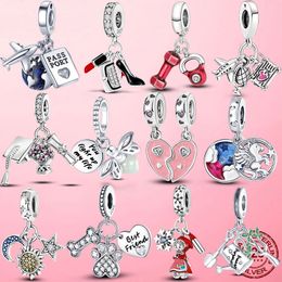 925 Silver Charm Beads Dangle Lucky Travel Bead Fit Pandora Charms Bracelet DIY Jewelry Accessories