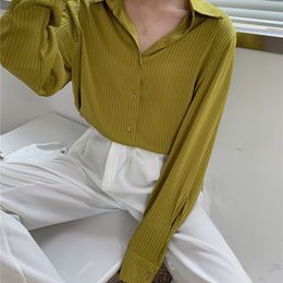 2022 Spring New Korean Loose Vintage Blouses Long Sleeve White Shirt Fashion Female Striped Shirt Womens Blouse and Tops