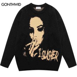 Men's Sweaters Vintage Knitted Sweater Men Women Harajuku Casual Jumpers Sweaters 2022 Autumn Fashion Hip Hop Loose Pullover Streetwear Sweater T220906