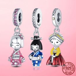925 Silver Charm Beads Dangle Kimono JaBrandese Girl Pendant Bead Fit Pandora Charms Bracelet DIY Jewelry Accessories