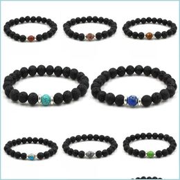 Charm Bracelets Black Lava Essential Oil Diffuser Bracelets For Women Men Bangle Natural Stone Stretch Bracelet 8Mm Yoga Dhseller2010 Dhflb