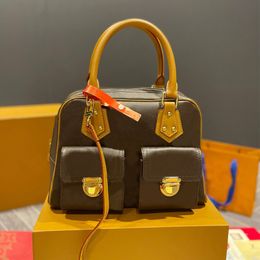 Vintage Manhattan-Tasche, Damen-Handtaschen, Umhängetaschen, Designer-Taschen, Geldbörse, mehrere Beutel, Segeltuch, echtes Leder, klassische Buchstaben-Hardware, hochwertige Tragetaschen