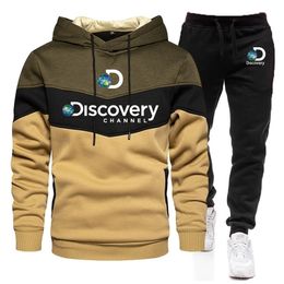 Mens Tracksuits Patchwork Discovery Channel Mens Hoodies SweatshirtSweatpants Suit Autumn Winter Warm Sportswear Sets Men Hoodie Pullover 220906