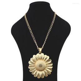 Chains MaGold Colour Fashion Large Abstract Metal Sunflower Flower Jewellery Pendant Necklaces On Long Link Chain Lagenlook 34"