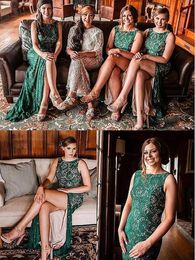 Vintage Lace Green Bridesmaid Dresses Ever Pretty Appliques Sexy High Split Mermaid Wedding Guests Dresses 2023