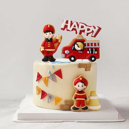 Festive Supplies Fireman Set Fire Ladder Truck Decoration For Children's Day Water Tank Happy Birthday Cake Toppers Party Fashion Gifts