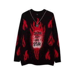 Men's Sweaters Send Necklace Oversized Goth Sweaters Knitted Long Sleeve Harajuku Tops Streetwear Unisex Pullovers Gothic Men Y2k Women Sweater T220906