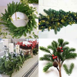 Faux Floral Greenery 1020Pcs Artificial Pine Branches Needle Fake Plants Christmas Wreath Garland Decorations For Home Xmas Tree Ornament Diy craft J220906