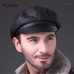 driving hats for men UK - Sboy Hats Aorice Genuine Soft Leather Driving Flat Cap 2021 Autumn Winter Mens Stylish Fashion Outdoors Sport Keep Warm Hat Black HL010235T
