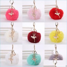 Key Rings 8Cm Rabbit Fur Ball Key Rings Jewellery Lady Dancing Lovely Keychains Fluffy Pompoms Plush Keyring Car Bag Pendant Mjfashion Dhadf