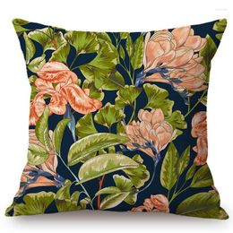 Pillow Green Jungle Rainforest Tropical Plant Flower Leaves Home Decoration Sofa Throw Case Beautiful Floral Motif Cover