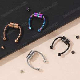 Women Fake Piercing Nose Ring Hoop Septum Non Piercing Nose Clip Rock HipHoop Stainless Steel Magnet Fashion Body Jewellery