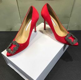 2022 scarpe con tacco alto da donna classiche scarpe a punta in raso con strass con fibbia pompe da donna in vera pelle scarpe da sposa da donna