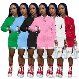 2022 Designer Vestidos casuais femininos de manga longa de manga longa vestido de beisebol m￩dio skinny ativa sportswear sportswear