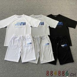 Männer T Shirts frauen Trapstar Weiß Blau Handtuch Stickerei Kurzarm Shorts Set Frühling Sommer Mode Streetwear T-shirtMotion strom