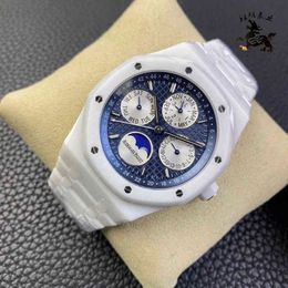 Ap26579 White Ceramic Perpetual Calendar Roya1 0ak Moon Function Automatic Watch Temperament 0MQY