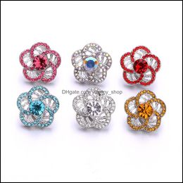 Other Colorf Flower Crystal Snap Button Jewellery Components Sier Hollow 18Mm Metal Snaps Buttons Fit Bracelet Bangle Noos Dhseller2010 Dhg2Y