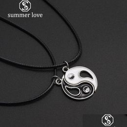 Pendant Necklaces New Fashion Vintage Stitching Yin And Yang Pendant Necklace Couple Leather Rope Chain Necklaces Black White Best Fr Dhfr0