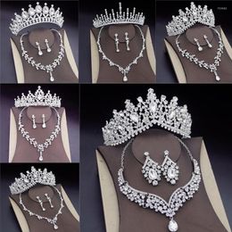 Wedding Jewellery Sets Gorgeous Costume Bridal For Women Water Drop Crystal African Tiara Crown Necklace Earring Set