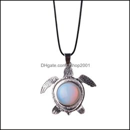 Pendant Necklaces 12Pc/Set Natural Stone Stainless Steel Turtle Chakra Pendant Turquoise Men And Women Trendy Jewellery For Drop Delive Dh8N3