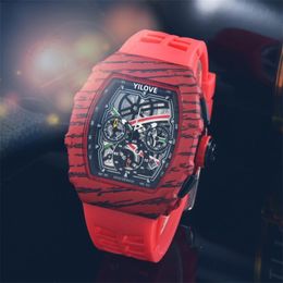 Mens Day Date 43mm Watch Quartz Imported Movement Clock Classic Waterproof Rubber Strap Hollowed Out Design Luminous Layer Sports Style Mission Wristwatches