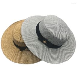 Wide Brim Hats Summer Women Holiday Stylish Ins Beach Straw Hat Gold Silver Sun Protection Ribbob Visor Caps Flat Ladies Girls