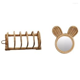 Compact Mirrors Rattan Home Dish Rack Drain Dishes With Wall-Mounted Mirror Handmade Natural Makeup