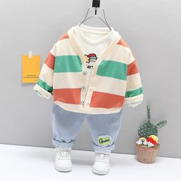 Baby Boys Girls Clothing Sets Toddler Infant Stripe Coats T Shirt Pants Spring Autumn Children Kids Casual Clothes Outfit