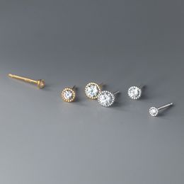 925 prata esterlina prata zirc￣o minimalista Brincos redondos brilhantes para mulheres Baby Ear Bone Piercing Jewelry Gift