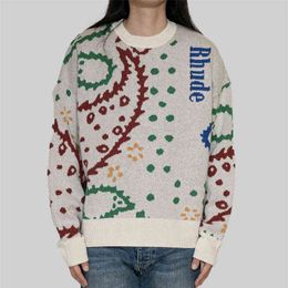 Men's Sweaters Sweater Cashew Flower Print Vintage Jacquard 1 1 High Street Round Neck Pullover Apricot S-XL T220906