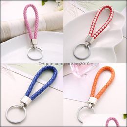 Party Favour Cr Jewellery Mix Colour Pu Leather Woven Keychain Rope Rings Fit Diy Circle Pendant Key Chains Holder Car Keyrings Accessori Dh3Pl