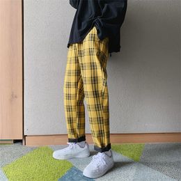 Men's Pants Privathinker Harajuku Men's Harem Pants Korean Streetwear Man Black Yellow Plaid Pants Hip Hop Male Checkered Trousers 220907