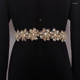 Belts White Black Rhinestone Waist Band For Women Crystal Bead Elastic Flower Belt Fashion Ladies Dress Strap