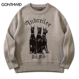 Men's Sweaters Men Vintage Sweater Y2K Streetwear Hip Hop Vintage Knitted Doberman Dog Sweaters Autumn Harajuku Fashion Retro Casual Sweaters T220906