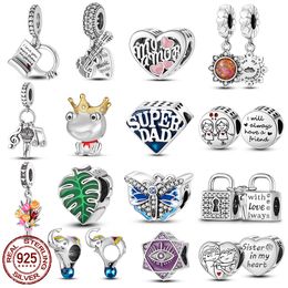 925 Silver Charm Beads Dangle New Design Fine Frog Prince Guitar Music Bead Fit Pandora Charms Bracelet DIY Jewellery Accessories