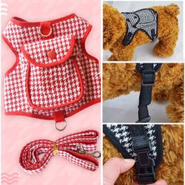 Dog Collars Harness Vest Classic Grid And Leash Set Breathable Vest-style For Cat Backpack Traction Rope Teddy