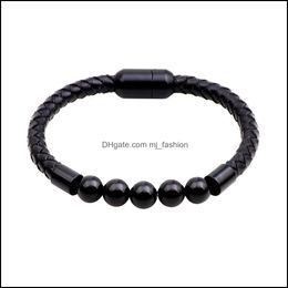 Beaded Strands Chakra Lava Rock Leather Bracelet Cowe Braided Mens Healing Ncing Genuine Bracelets With Magnetic-Clasp Dhseller2010 Dhbzx