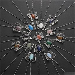 Pendant Necklaces Natural Stone Butterfly Woman Pendant Necklace Stainless Steel Designer Luxury Sweater Chain 12Pcs Dro Dhseller2010 Dhy2C