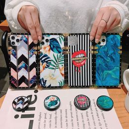 Flowers and grass marble lips pattern square Phone Cases For iPhone 14Pro 13 12 prevention shells