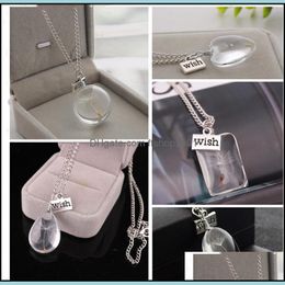 Pendant Necklaces Dandelion Seed Pendant Necklace Wish Jewellery Double Sided Crystal Jewelrys Inspired Gift For Women Girls Drop Deliv Dhxxk