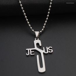 Pendant Necklaces 5 Stainless Steel English Initial Letter JESUS Cross Necklace Personality Alphabet Christian Faith Jewellery