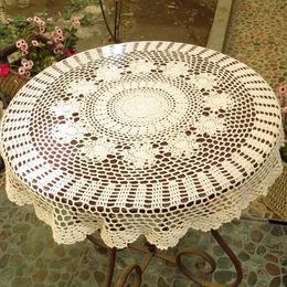 Table Cloth Handmade Crochet Flowers cloths Lace Round Home Cover Cotton Sofa Towel 220906